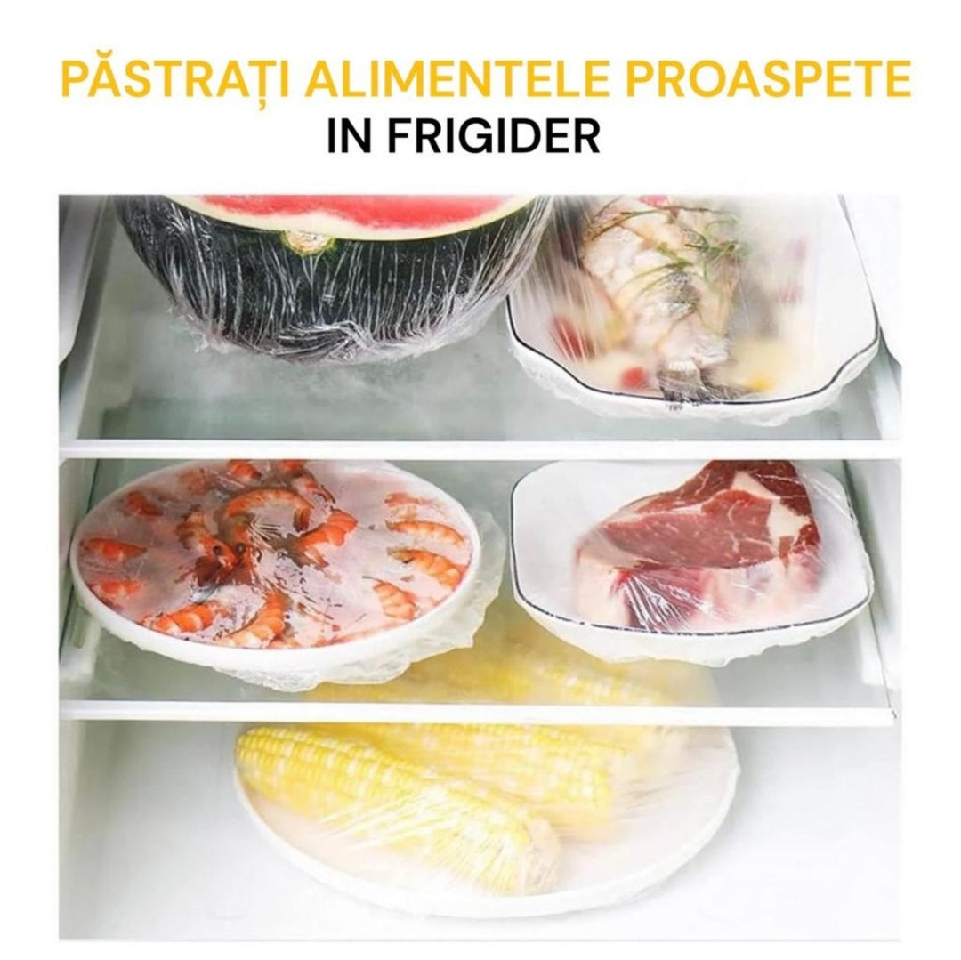 Protecție Instant – Set 100 Pungi cu Elastic 8-20 cm  Păstrează Alimentele Fresh, Fără Mirosuri Fără Murdărie!