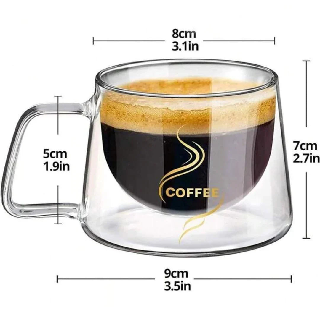 Set 12 cești de cafea cu pereti dubli sticla termorezistenta 200 ml mesaj COFFEE  Eleganta și Funcționalitate pentru Iubitorii de Cafea