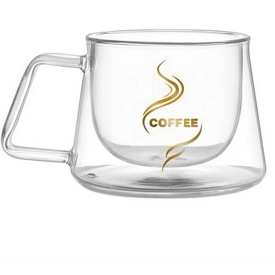 Set 12 cesti de cafea cu pereti dubli sticla termorezistenta 200 ml mesaj COFFEE  Eleganță și Funcționalitate pentru Iubitorii de Cafea