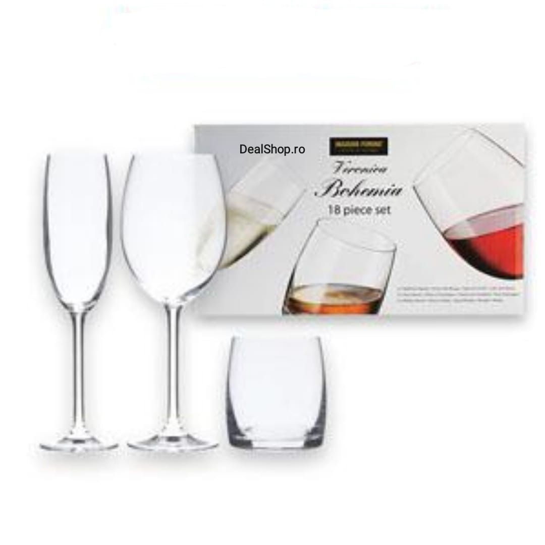 Set 18 pahare Cristal pentru Vin, Sampanie, Whiskey Veronica Bohemia