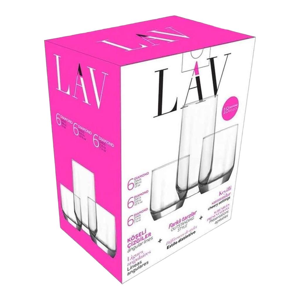 Set 18 pahare Lav Diamond, 215 ml/310 ml/ 385 ml, Sticla