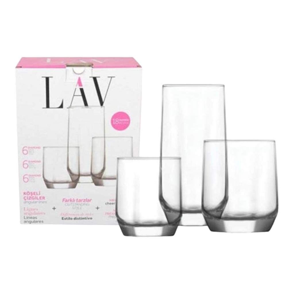 Set 18 pahare Lav Diamond, 215 ml/310 ml/ 385 ml, Sticla