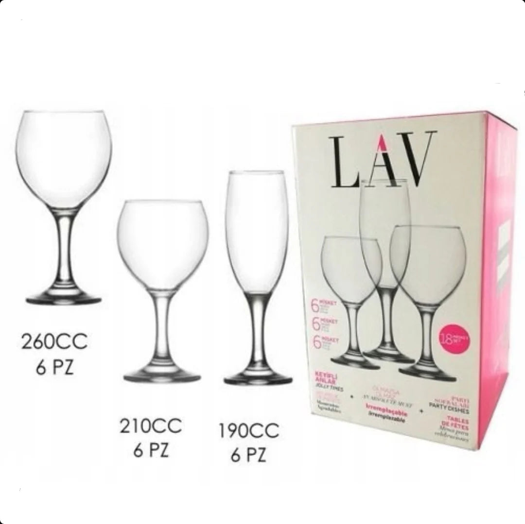 Set 18 pahare sticla vin si sampanie 190 ml 260 ml 210 ml LAV Misket