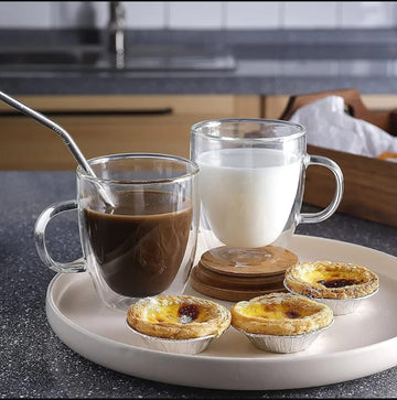 Set 4 cesti cafea pereti dublii termo de sticla coffe 350 ml