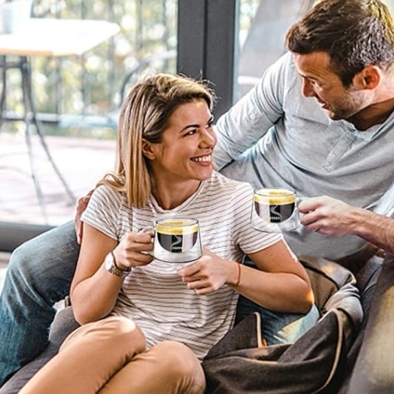 Set 4 cesti cafea 200 ml din sticla termorezistenta cu pereti dubli mesaj COFFEE