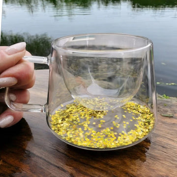 Set 4 cesti cafea Pereti Dubli Sticla Termorezistenta Model Stelute Aurii 180 ml coffee capucino latte espresso