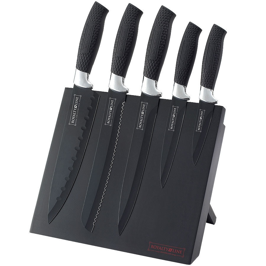 Set 5 cutite cu suport magnetic negru Royalty Line MAG5K