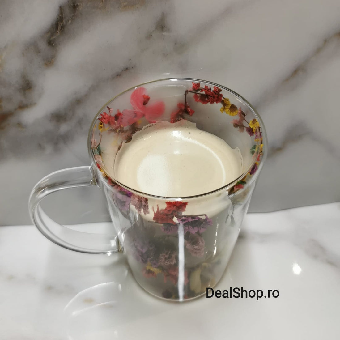 Set 6 Cani pentru Ceai Cafea Latte Machiato cu pereti dubli 320 ml Model flori Uscate coffe