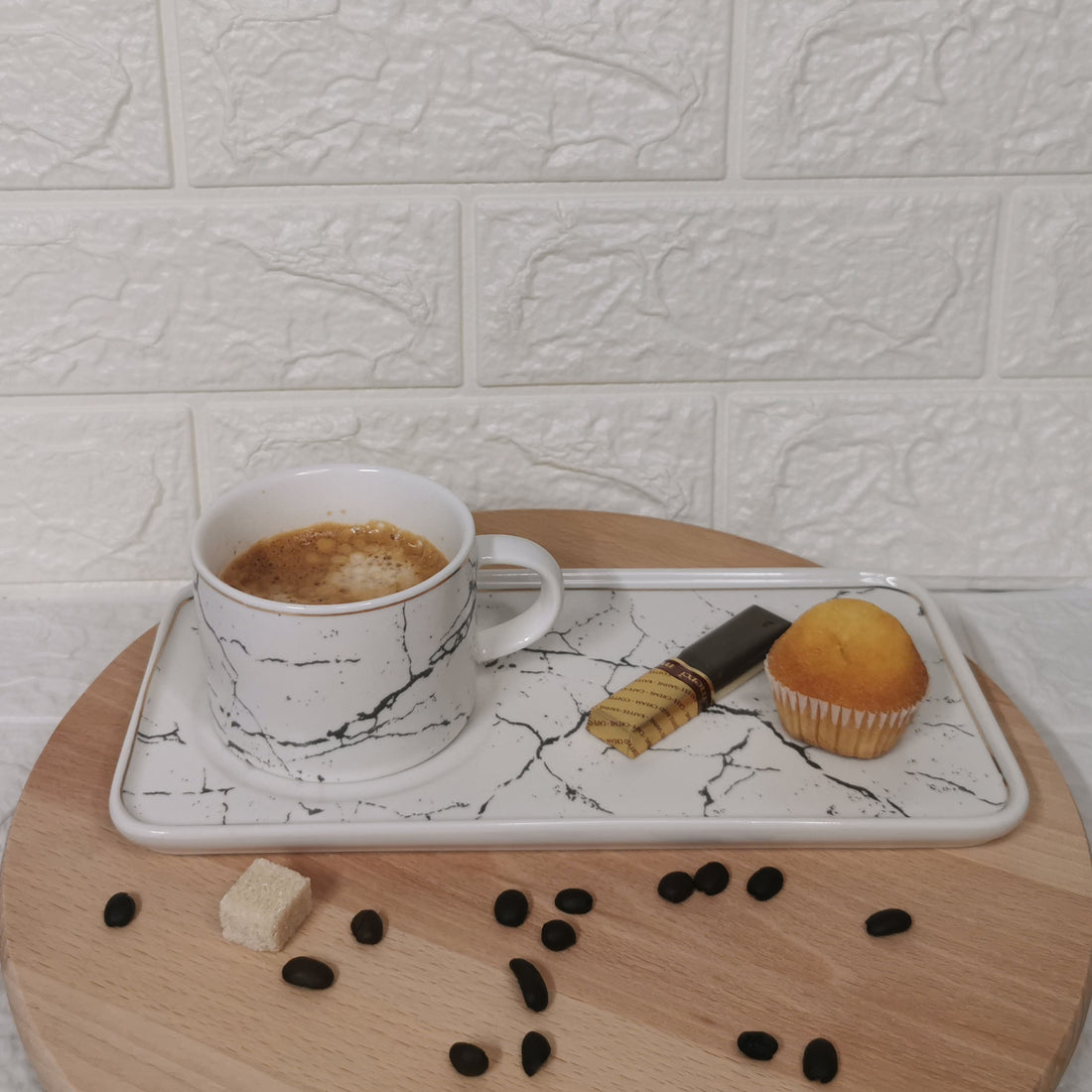 Set 6 cesti cafea ceai cu farfurioare model marmura alba Malooki Luxury Collection