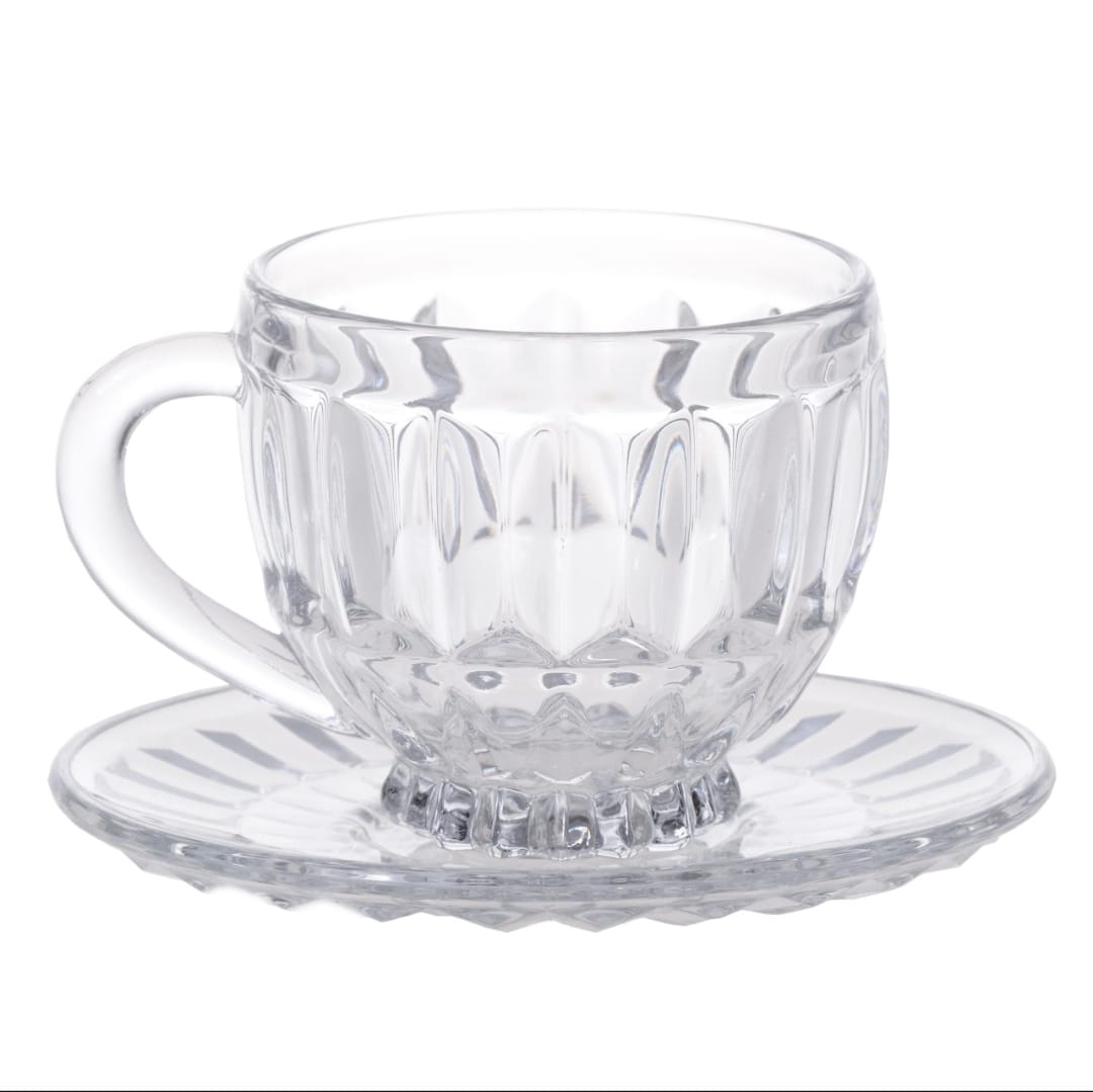 Set 6 cesti cafea ceai din sticla cu farfurii Manila Kaveh sticla 200 ml