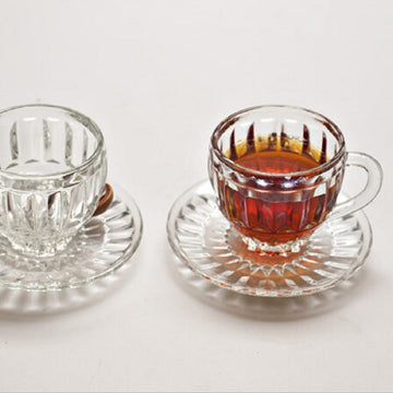 Set 6 cesti cafea ceai din sticla cu farfurii Manila Kaveh sticla 200 ml