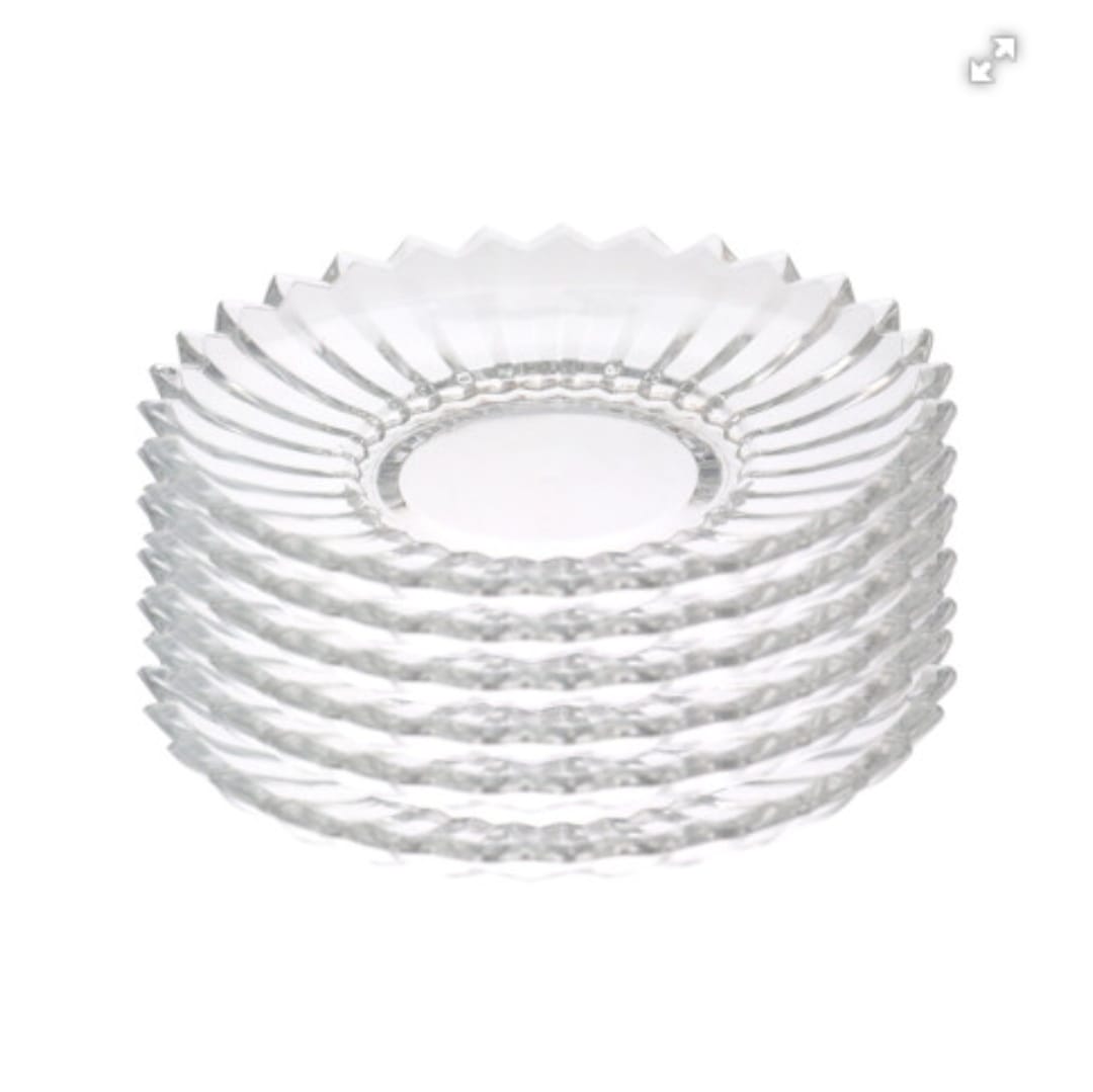 Set 6 farfurii desert, din sticla transparenta cu model 16 cm