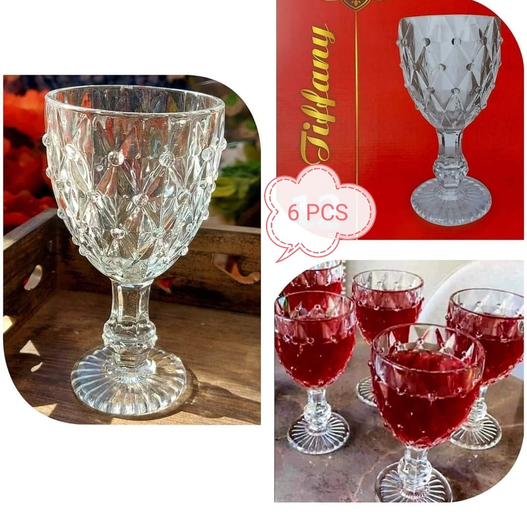 Set 6 pahare cu picior din sticla rezistenta 200 ml vin apa suc Tiffany