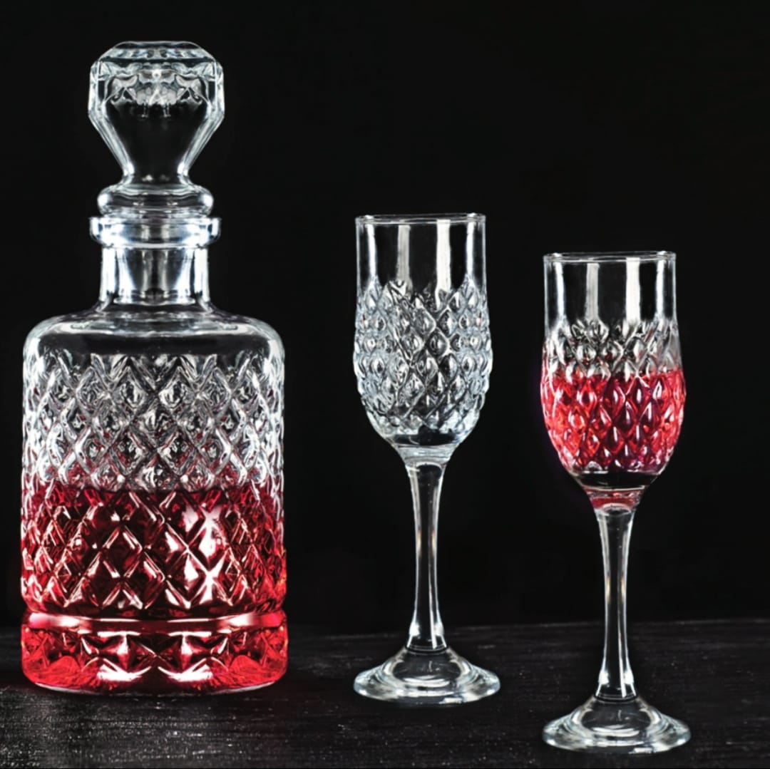 Set 6 pahare sticla 200 ml cu Decantor pentru bauturi 1,2 litri