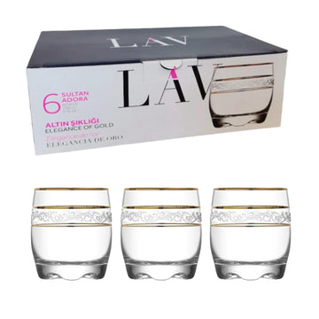 Set 6 pahare aurii suc apa tarie vin 290 ml Lav Adora Gold Lux evenimente