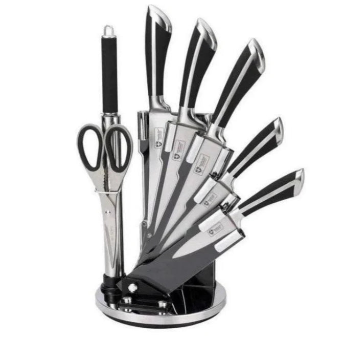 Set cutite suport rotativ 8 piese Royalty Line RL-KSS700 inox