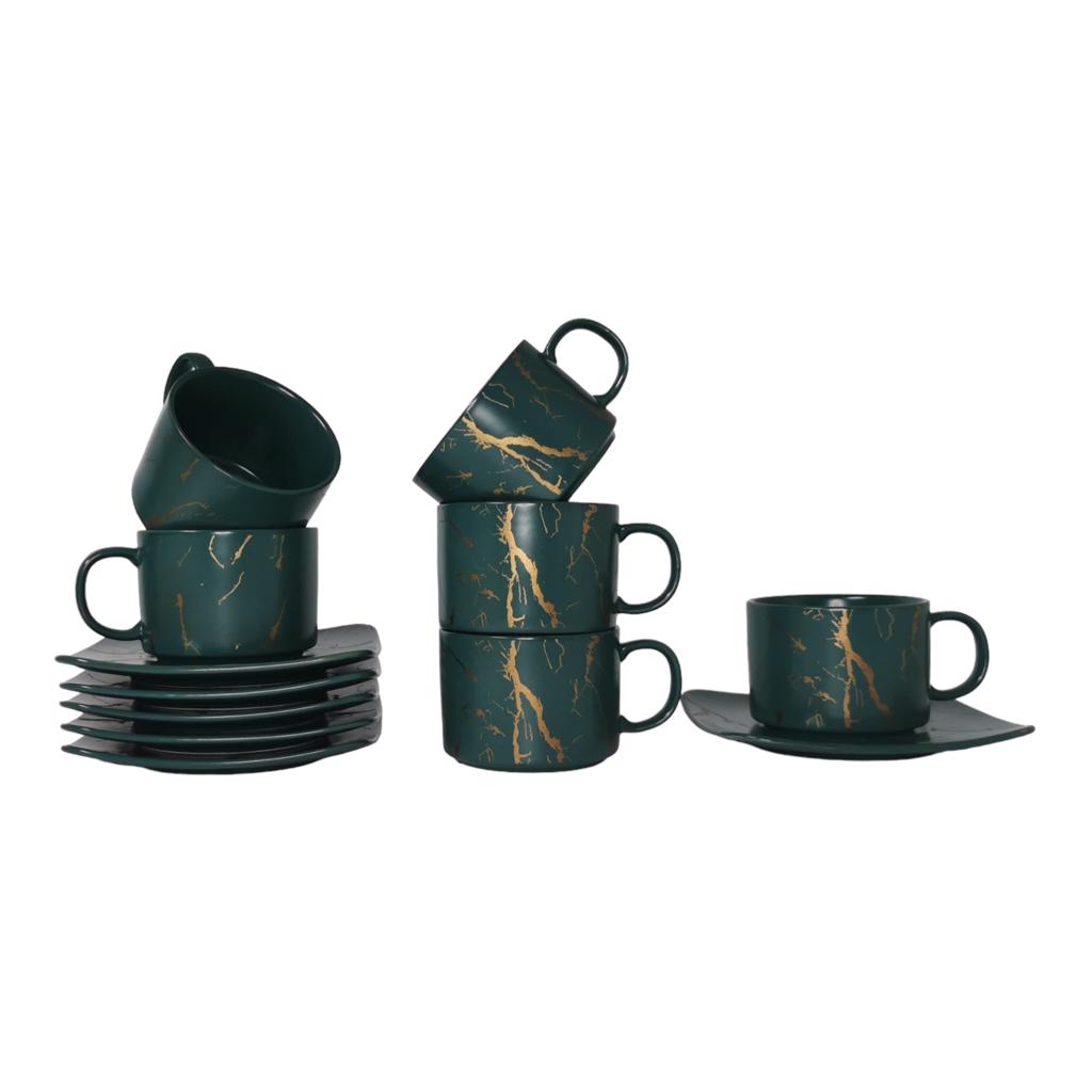 Set de 6 cesti cu 6 farfurii 150 ml, Malooki Luxury Collection, Calitate superioara 4432