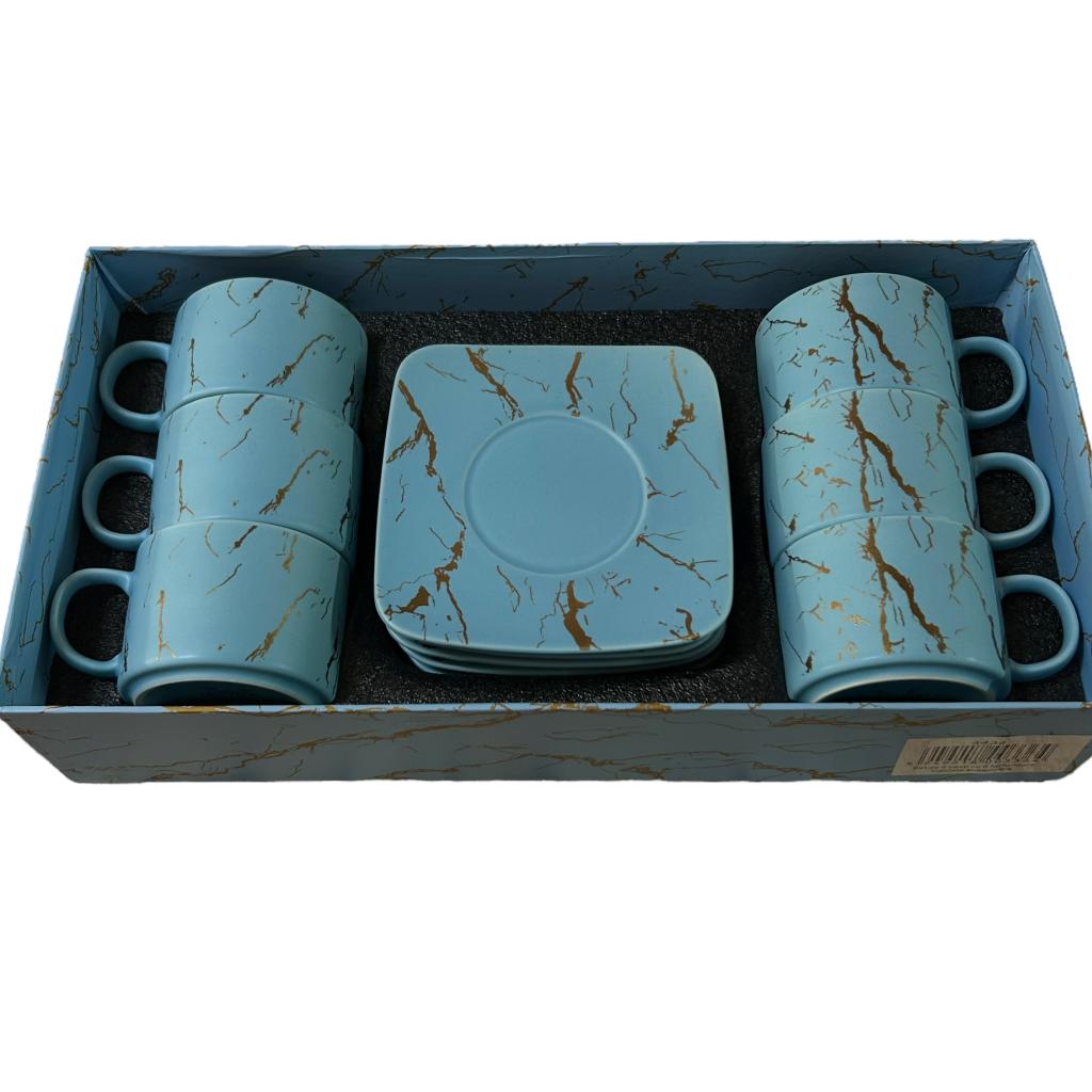 Set de 6 cesti cu 6 farfurii 150 ml, Malooki Luxury Collection, Calitate superioara 4434