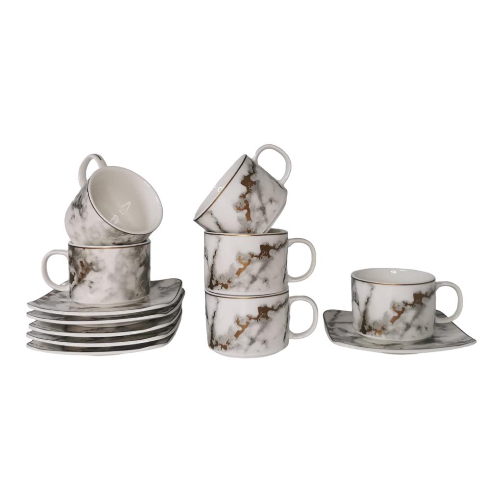 Set de 6 cesti cu 6 farfurii 150 ml, Malooki Luxury Collection, Calitate superioara 4440