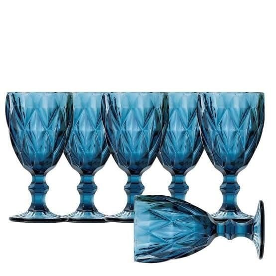 Set de 6 pahare din sticla cu picior, 250 ml , blue
