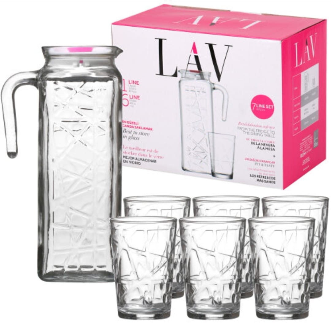 Set 6 pahare LAV din sticla cu carafa pentru suc si apa