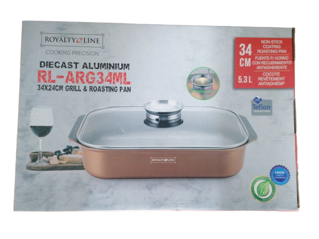 Tavă 6.5 Litri 34 cm Cuptor Royalty Line RL-ARG34ML Înveliș Marmură Ideală pentru Friptură și Gătit Sănătos