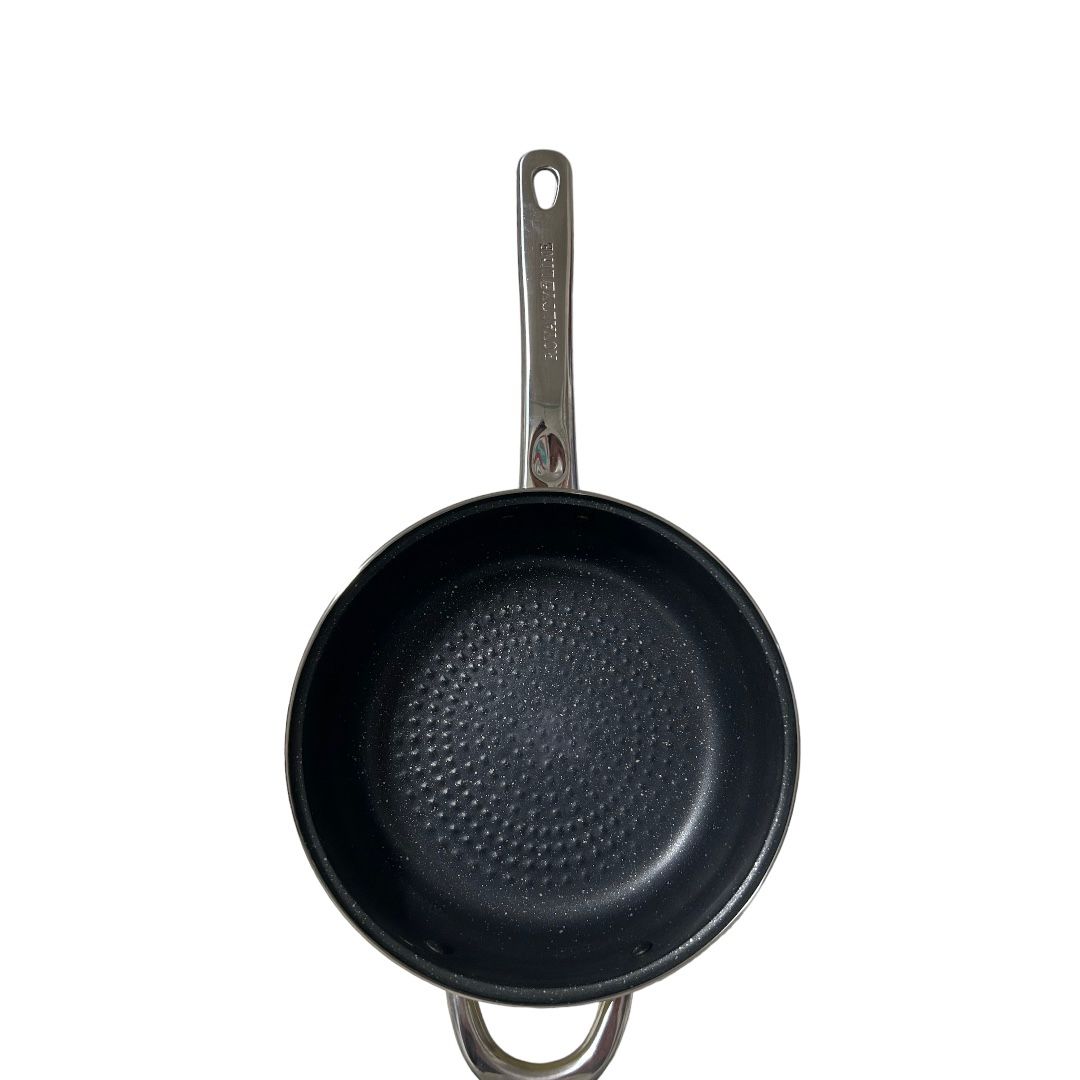 Tigaie inox 24 cm cu interior de marmura si capac, Royalty Line, Crem