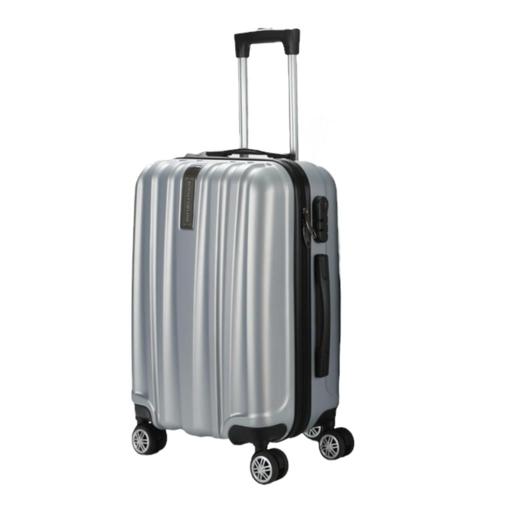 Troler Valiza mica, 4 roti cu maner si cifru Royalty line, Argintiu metalizat, 38 L