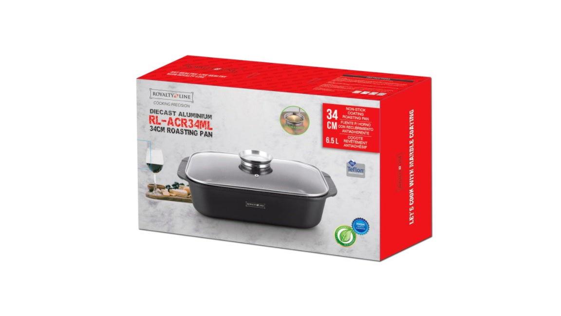 Tava cuptor, plita, Royalty Line RL-ACR34 ML, 34 cm 6.5L, interior marmura, Teflon