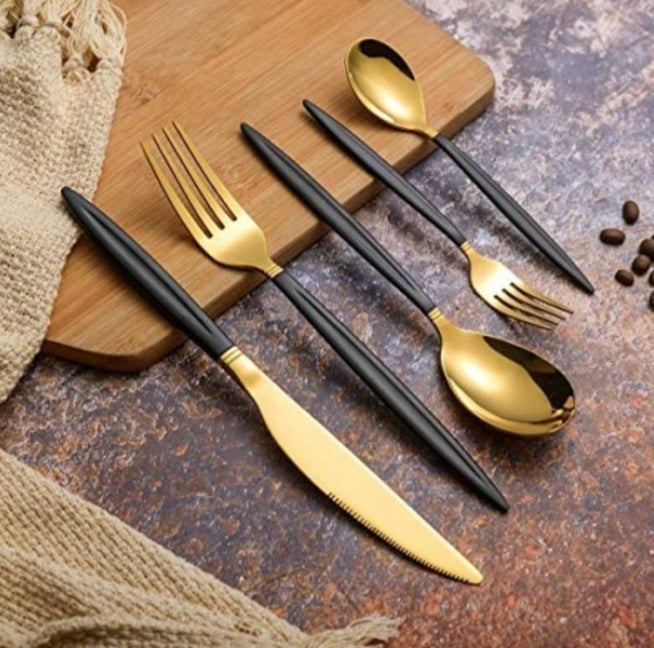 Set tacamuri din inox 30 piese, Grunberg BL386BG30 auriu/negru