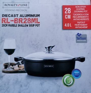 Cratita 4 litri invelis marmură joasa cu capac 28 cm RL-BR28ML Royalty Line