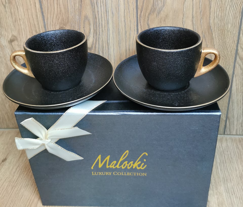 Set cești pentru cafea sau ceai, Malooki, 2 cești,180 ml cu 2 farfurioare