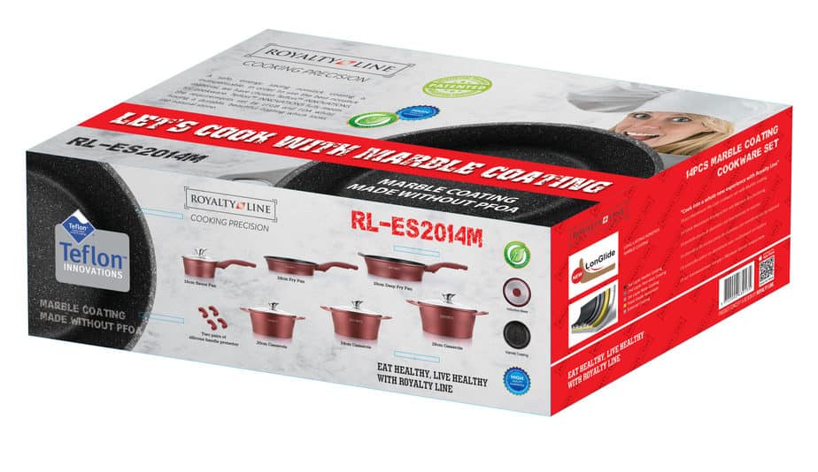 Set cratite 14 piese Royalty Line, Invelis marmura, Mov, RL-ES2014M
