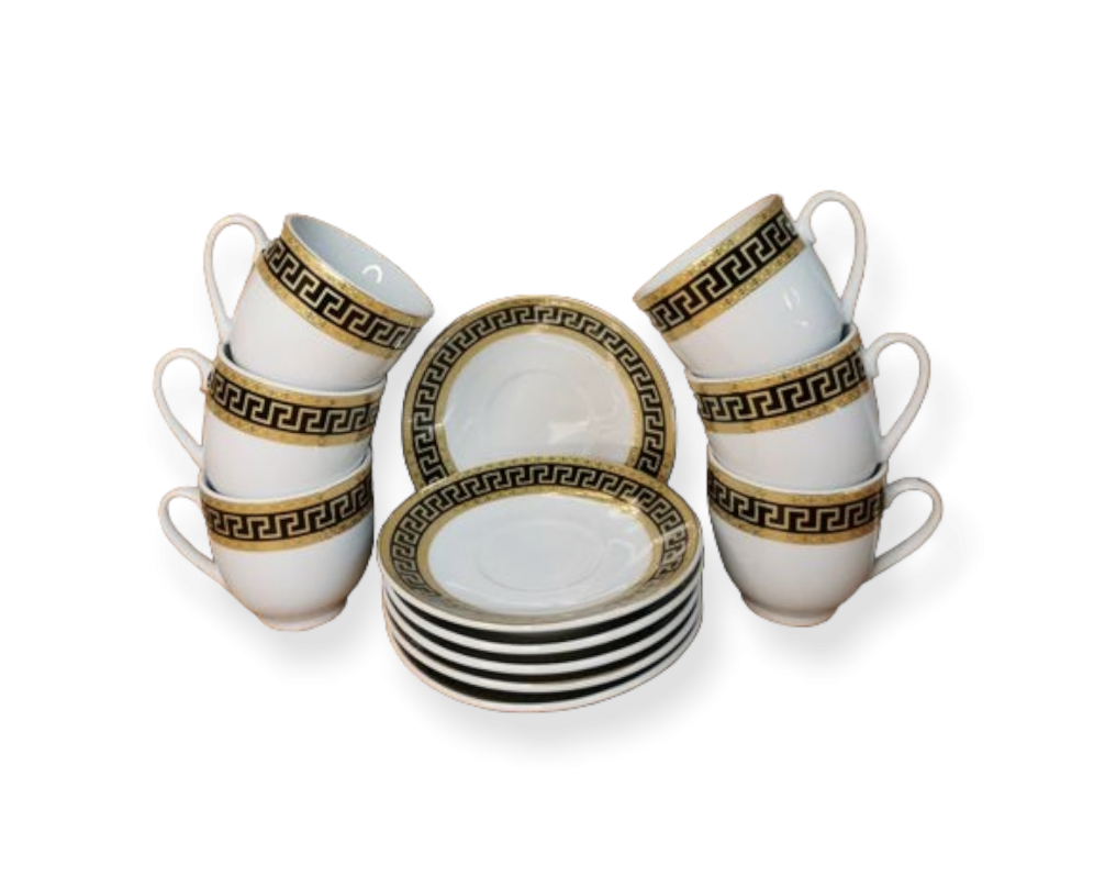 Set 6 cesti 170 ml, pentru cafea sau ceai, negru cu auriu