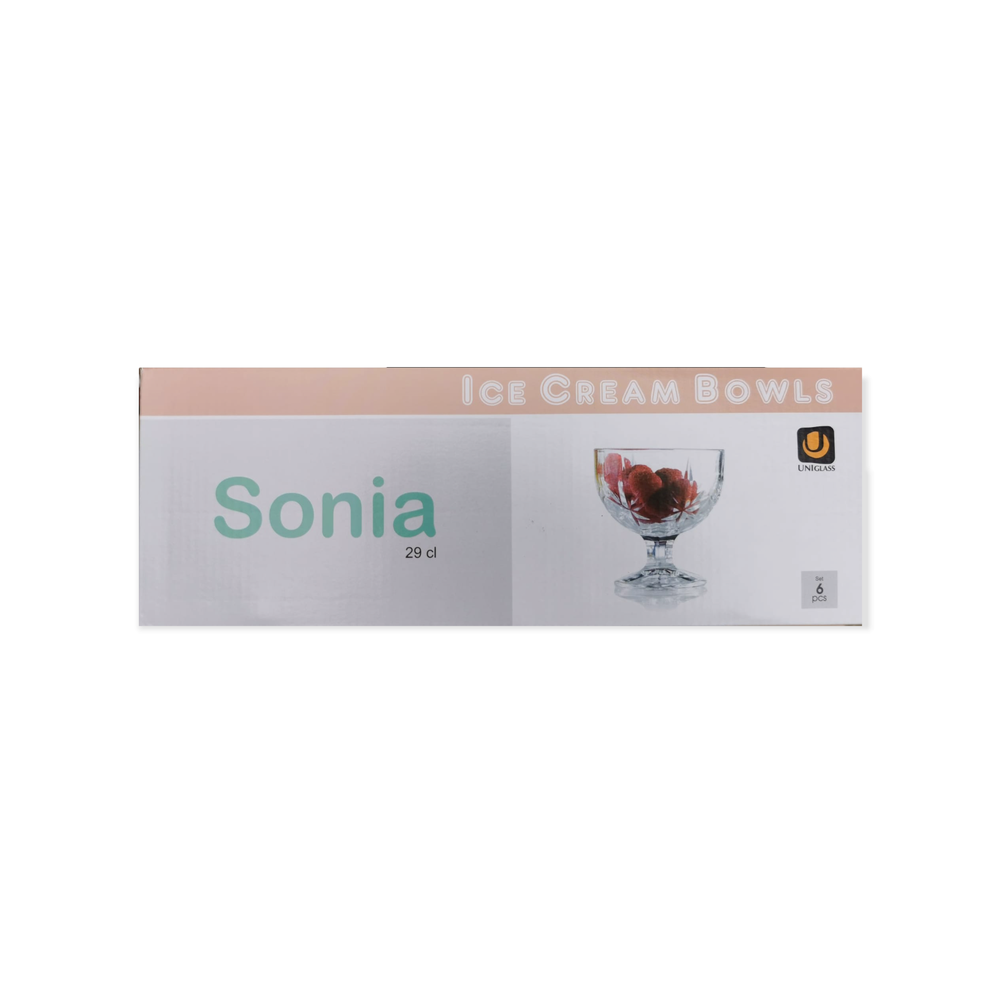 Set 6 cupe inghetata, cu picior, sticla, 300 ml