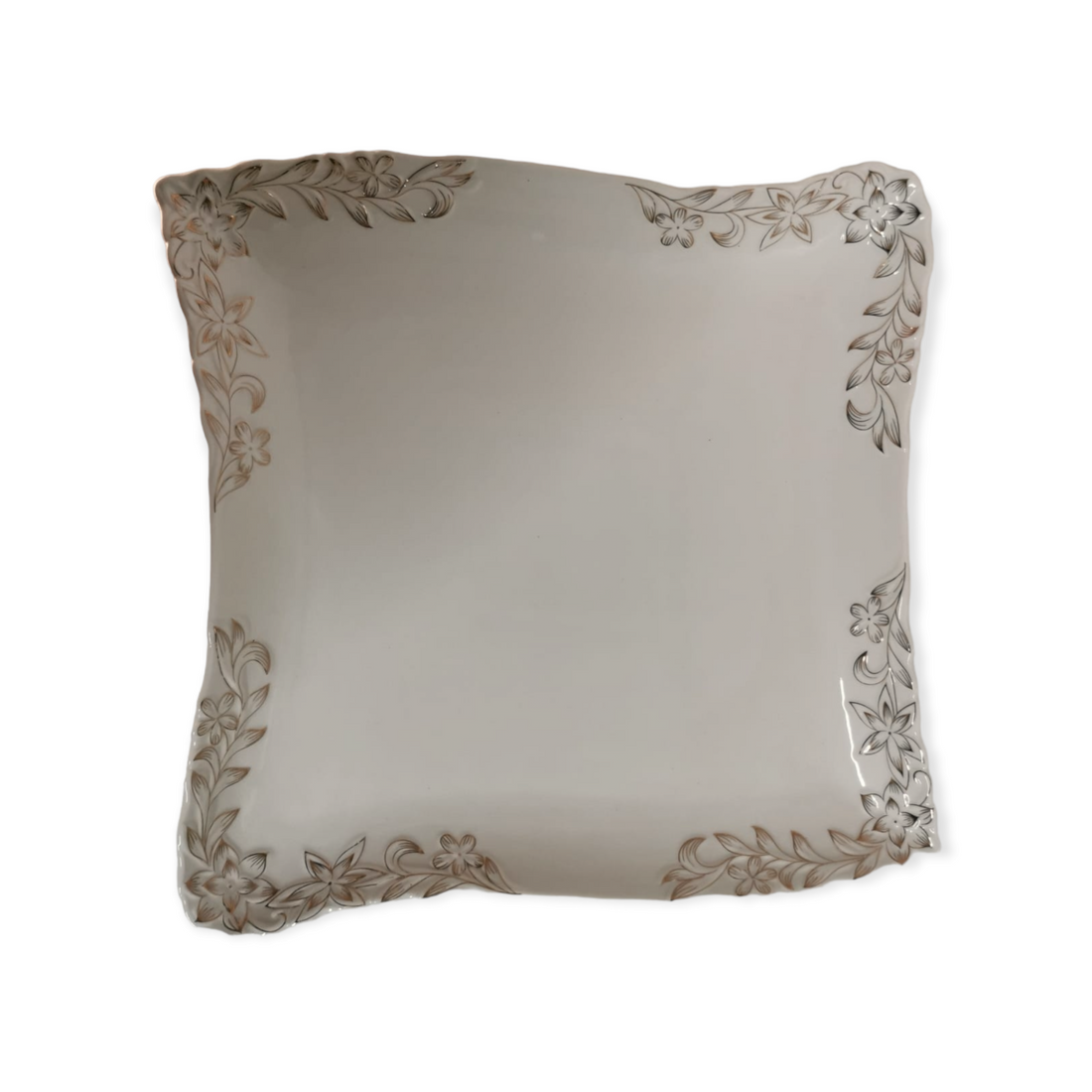 Platou patrat Malooki Luxury Collection, alb cu insertii aurii 40x40 cm