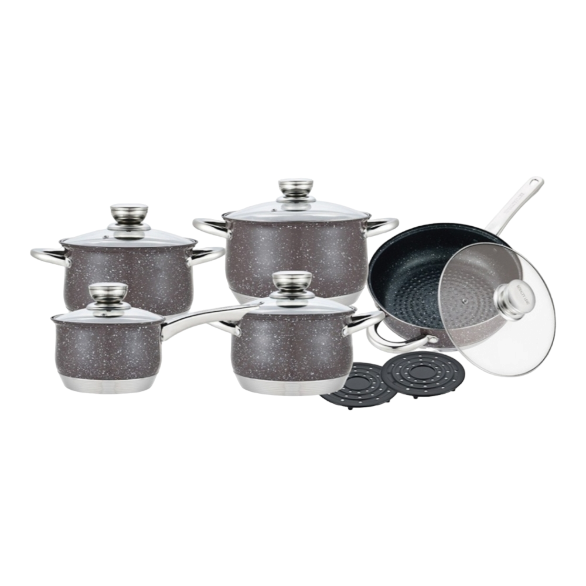Set cratițe Royalty Line 12 piese din otel Inoxidabil Brown  Performanță și Design Elegant în Bucătăria Ta