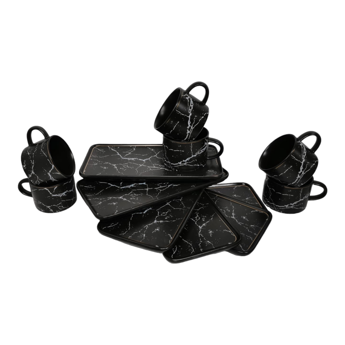 Set 6 cesti cafea ceai cu farfurioare ceramica fina marmura neagra Malooki Luxury Collection