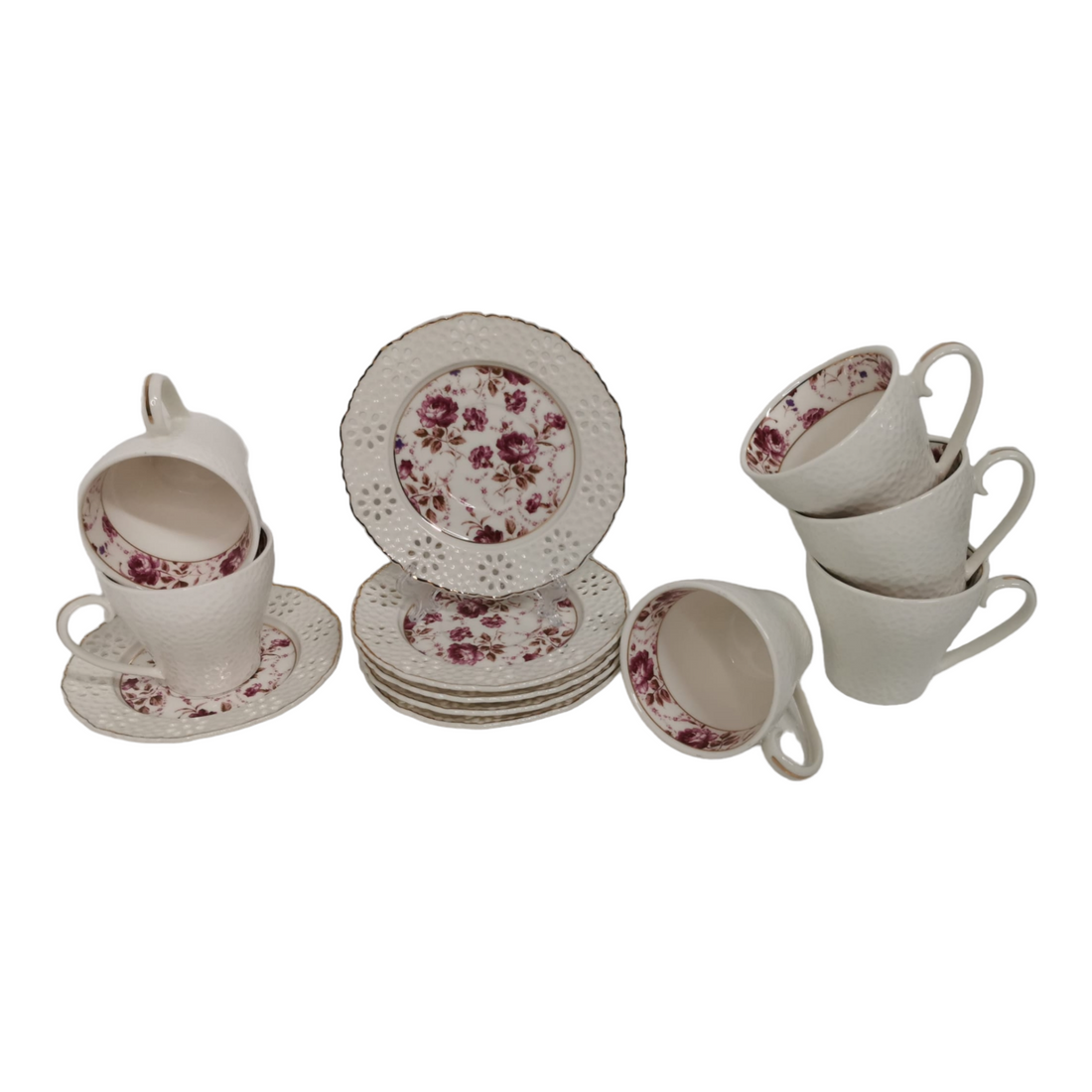 Set 6 cesti cu 6 farfurioare portelan pentru ceai sau cafea 180 ml Malooki Luxury Collection