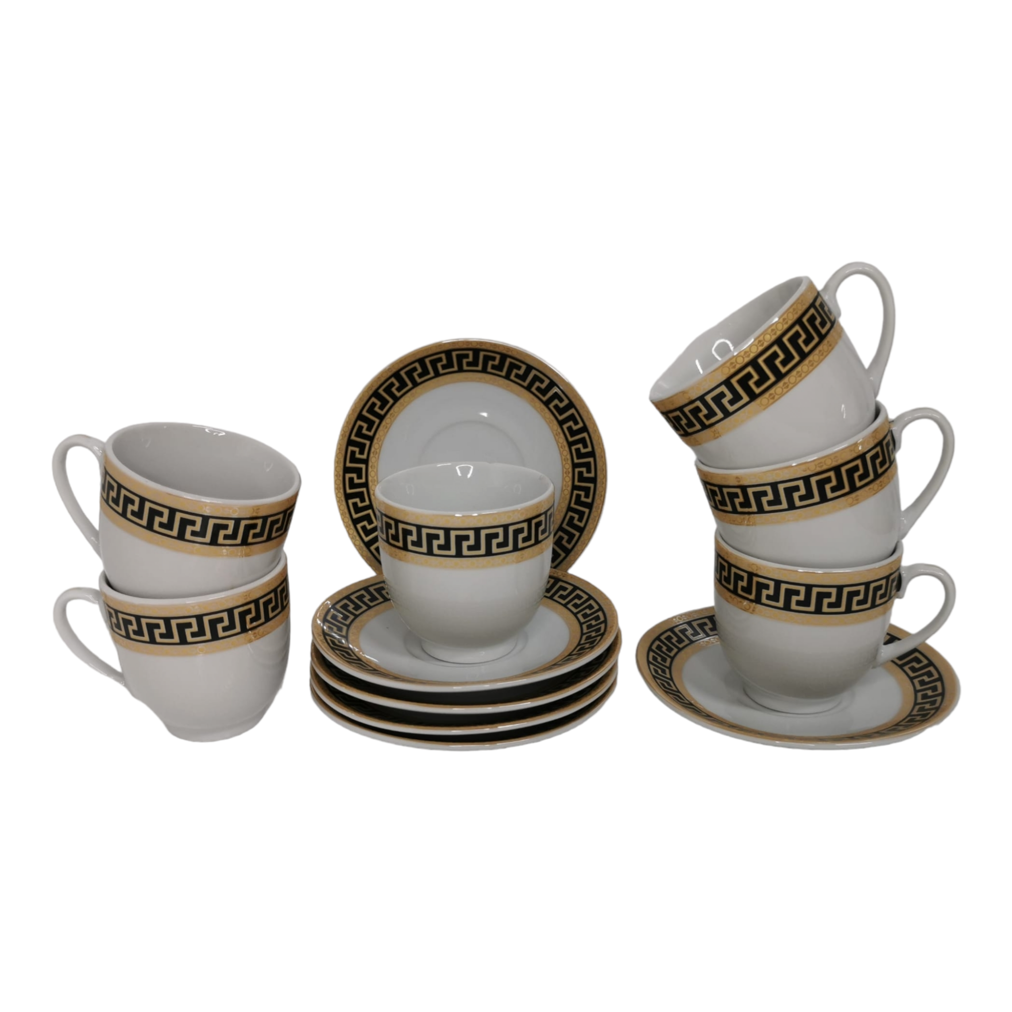 Set 6 cesti 170 ml, pentru cafea sau ceai, negru cu auriu