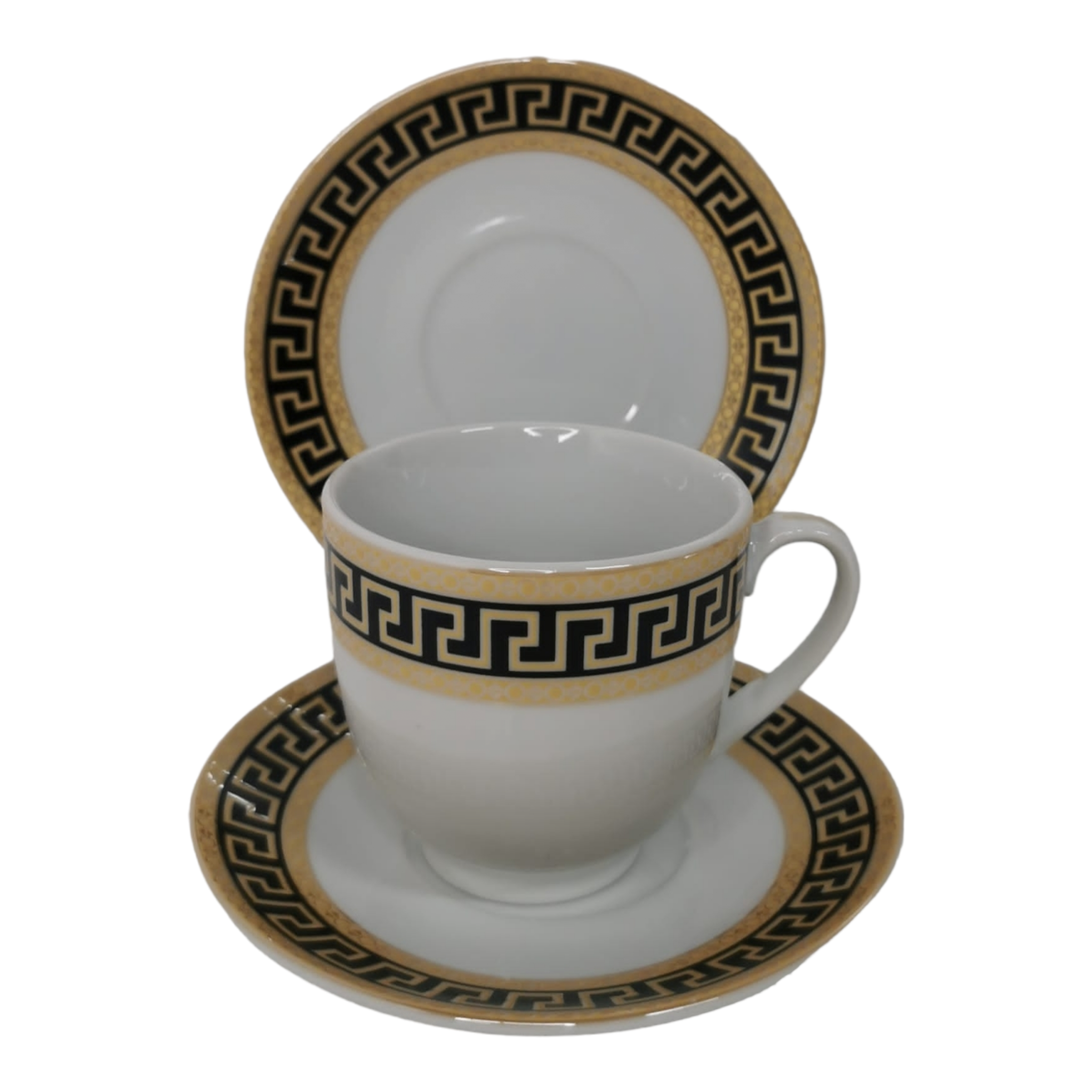 Set 6 cesti 170 ml, pentru cafea sau ceai, negru cu auriu