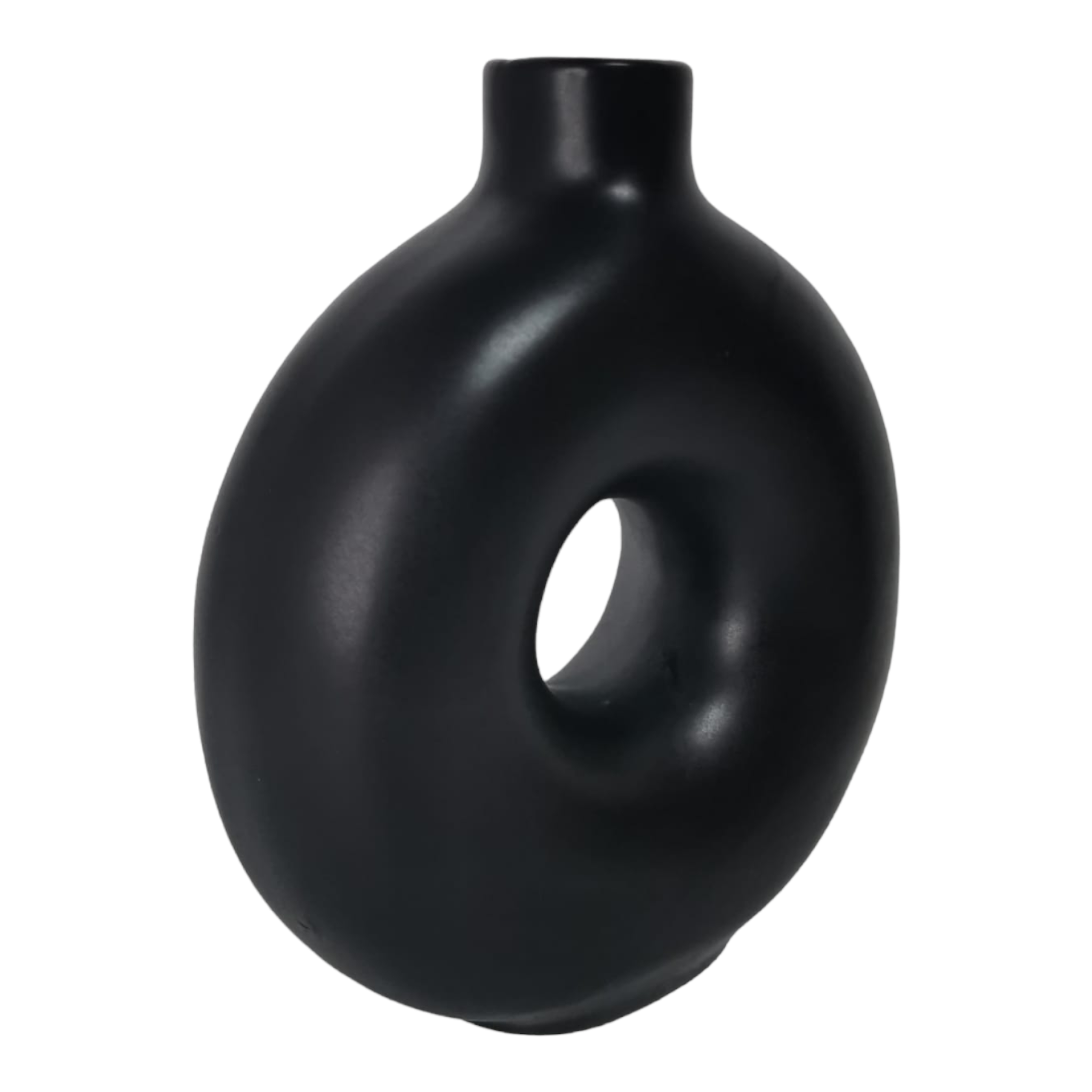 Vaza decorativa, minimalista, din ceramica, forma rotunda, negru, 22×17 cm