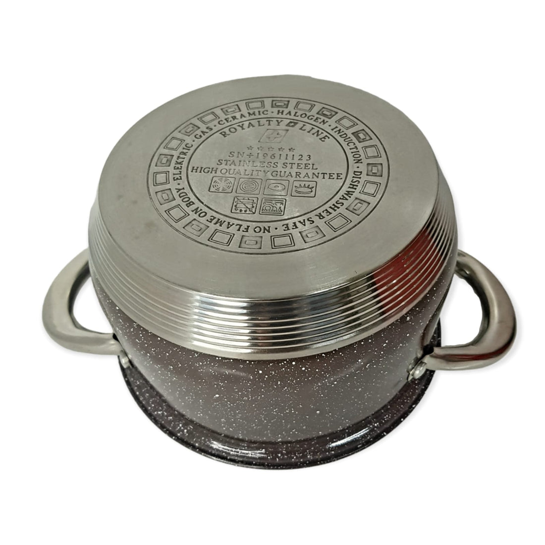 Cratiță Premium Royalty Line Brown 3.9 L – Inox cu fund multistrat și capac din sticla gătit rapid, elegant și sănătos