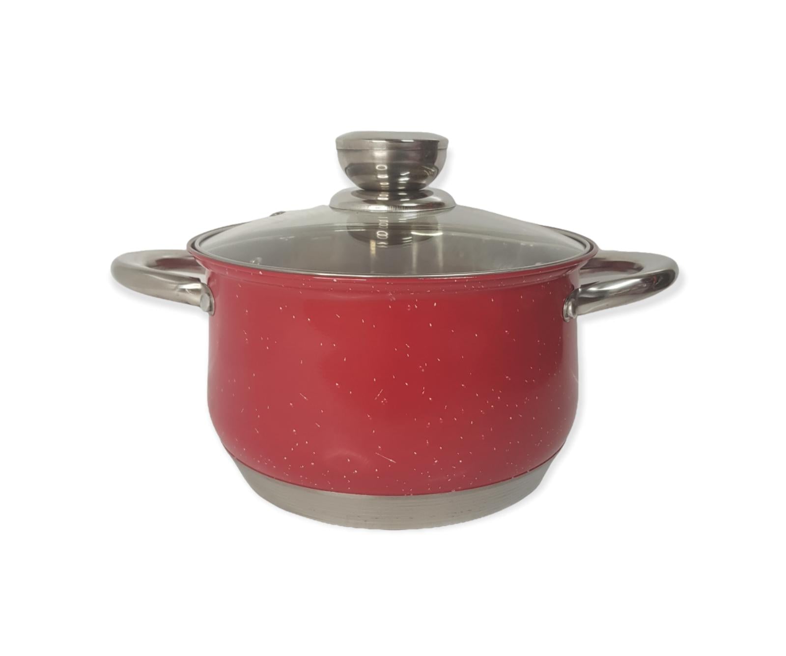 Cratita cu capac de sticlă Fund Multistrat 3.9 Litri inox Royalty Line Red  Ideală pentru Gătit Eficient și Elegant