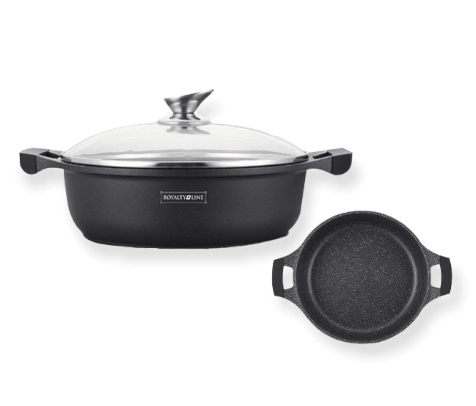 Cratita marmorata joasa cu capac 32cm 5,5L RL-BR32ML Royalty Line