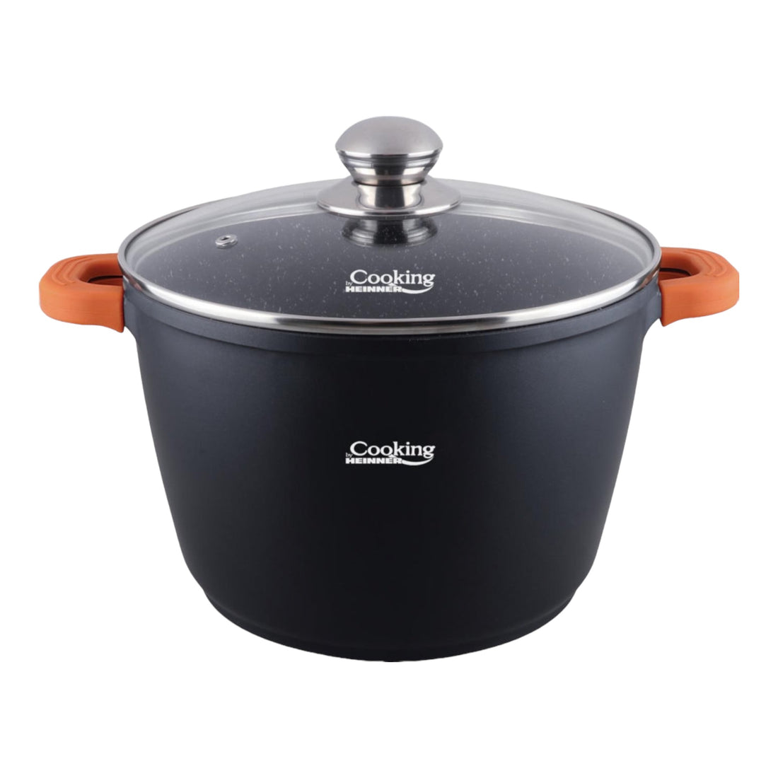 Oala de 6.3 litri cu înveliș de marmură și capac de sticlă Cooking by Heinner - Perfectă pentru supe, ciorbe și sarmale, durabilă și ușor de curățat.