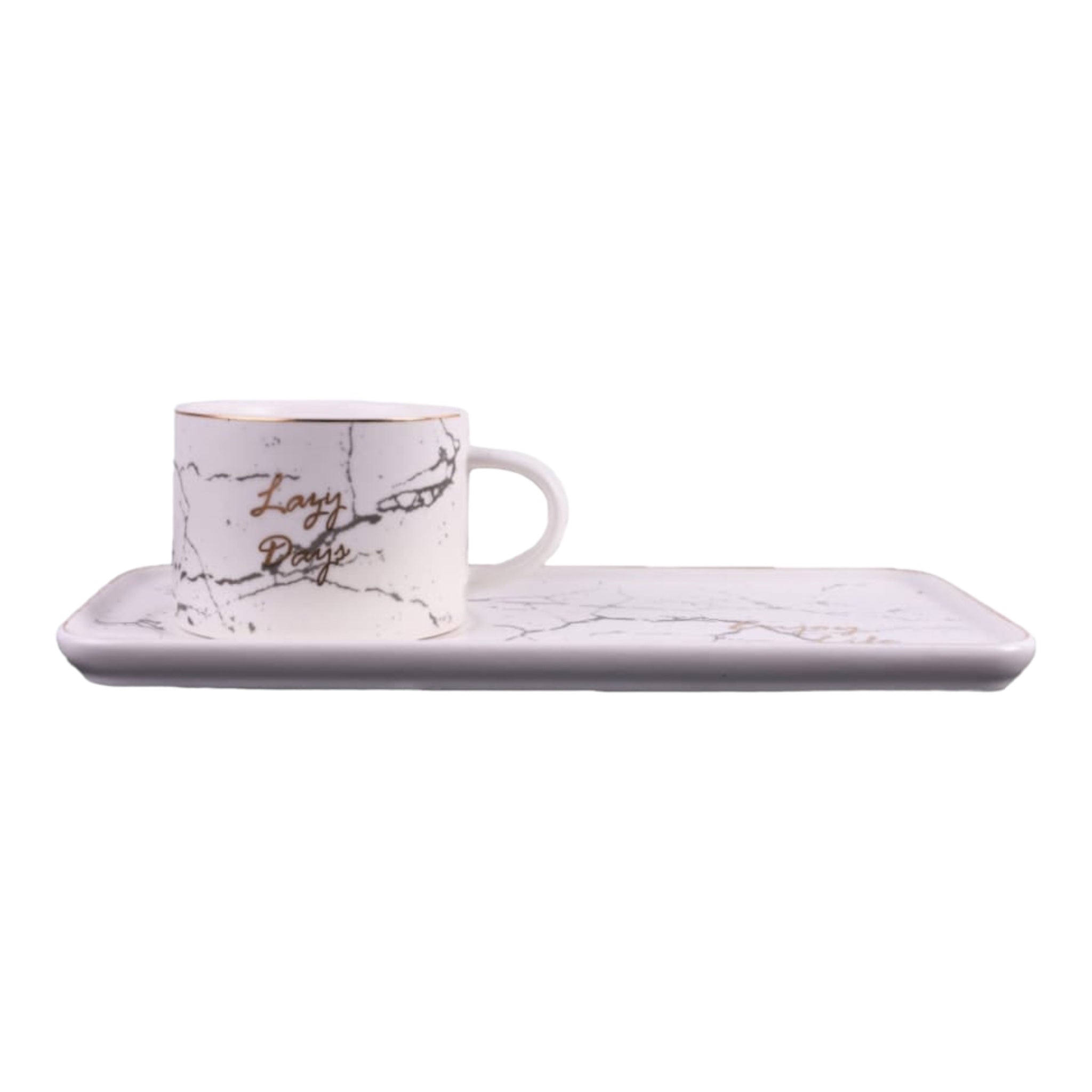 Set 2 cești cafea sau ceai cu farfurioare, ceramică fină, model marmură albă