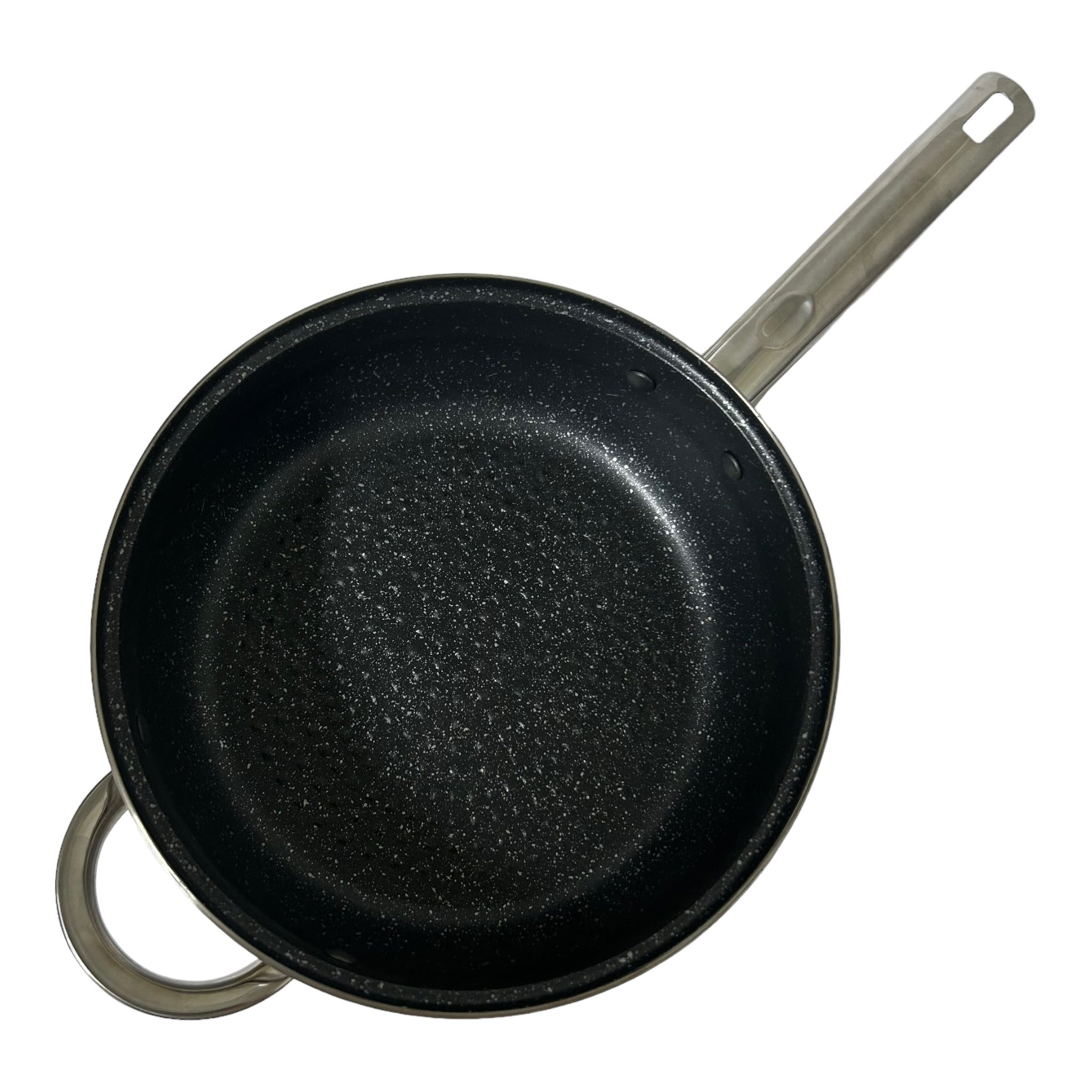 Tigaie Inox cu Invelis  de marmura 24 cm, cu capac si Maner Termometru