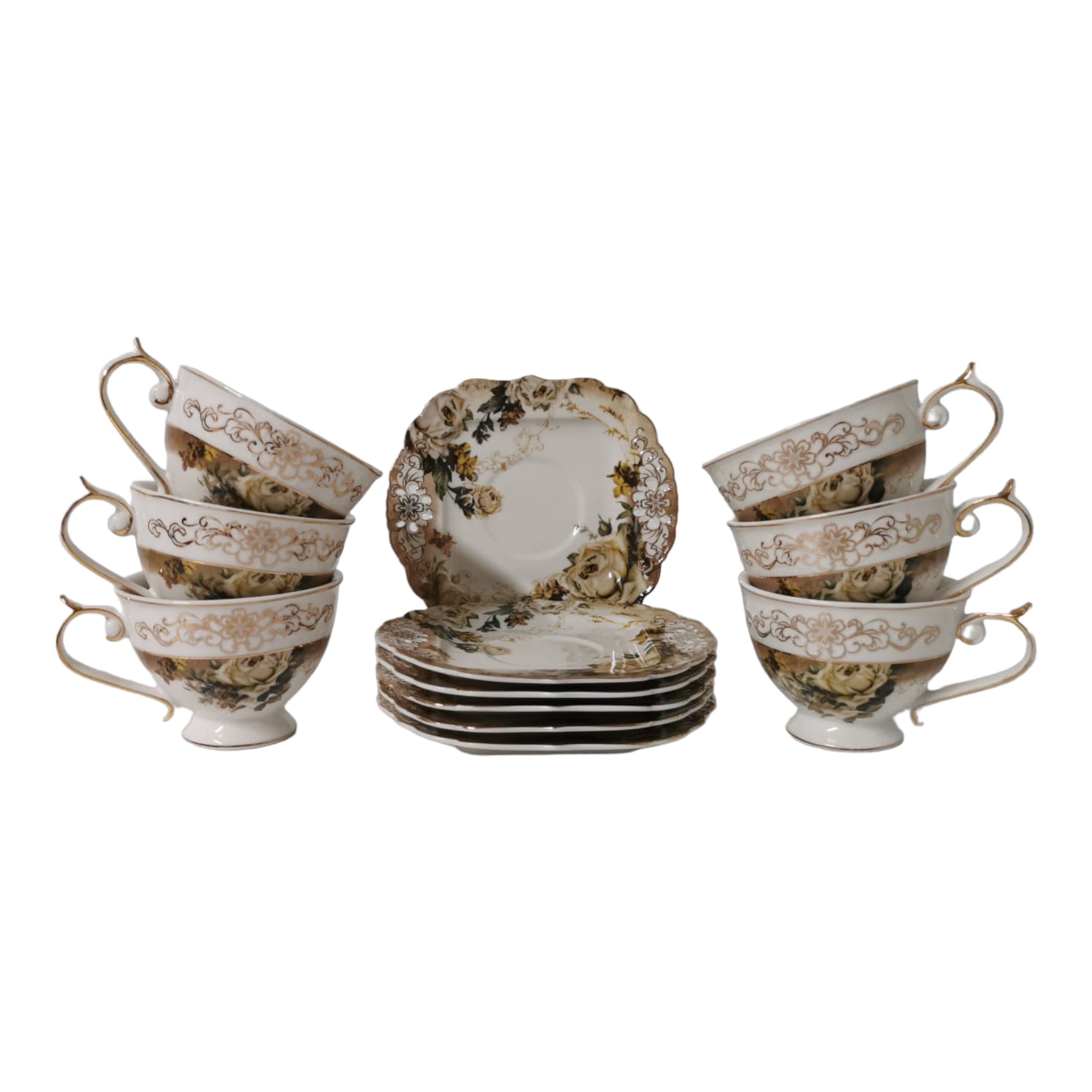 Set 6 cesti pentru ceai sau cafea cu 6 farfurioare Malooki, Luxury Collection 7506