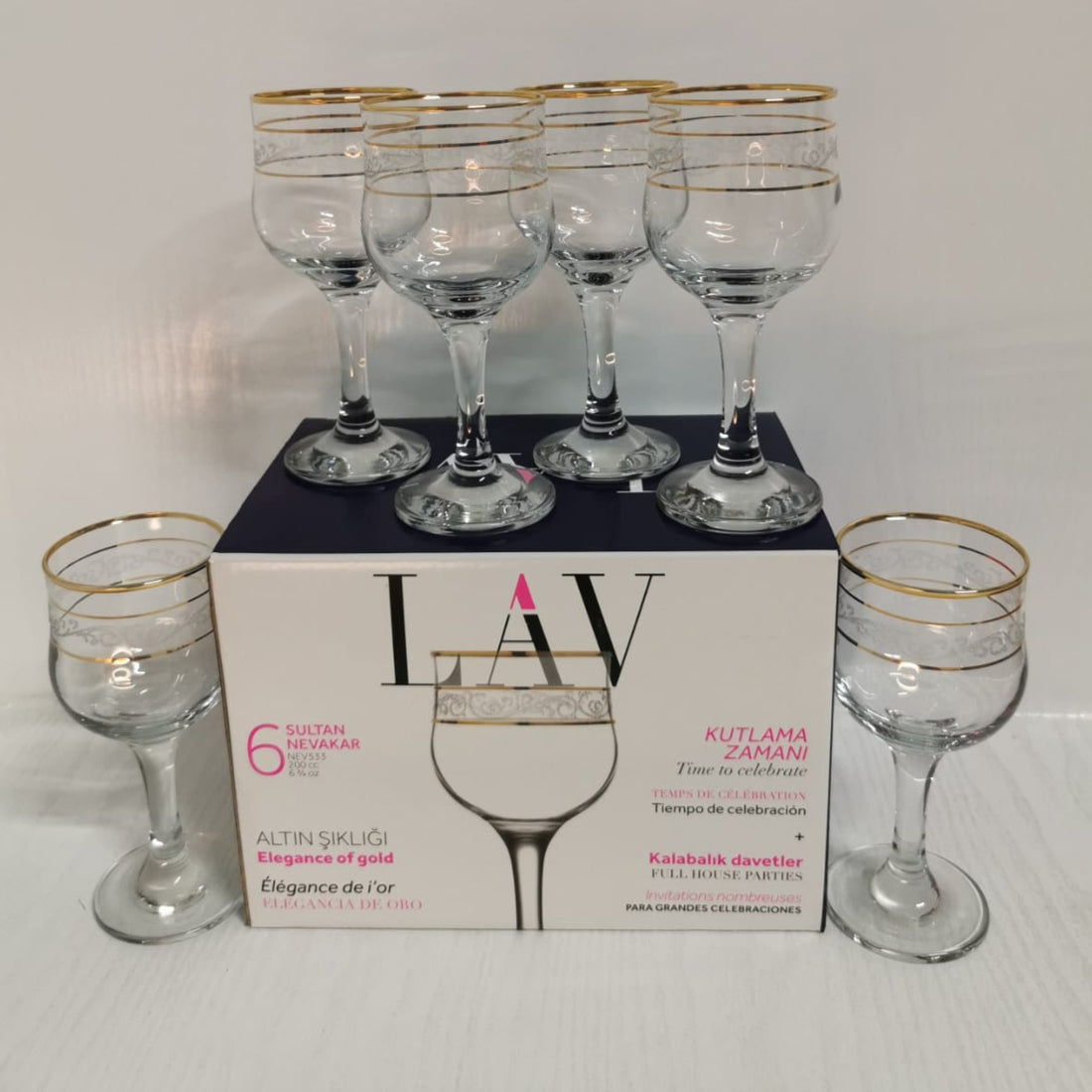 Set 6 pahare lux aurii suc apa tarie vin 200 ml Lav Adora Gold terasa piscina evenimente